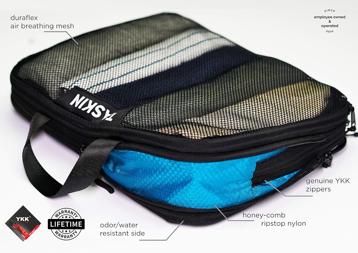 Taskin Compression Packing Cubes | Separate Clean & Dirty Compartments w/Flexible Separator | YKK Zippers | Set of 6 (2XL + 2L + 2M) - Image 4