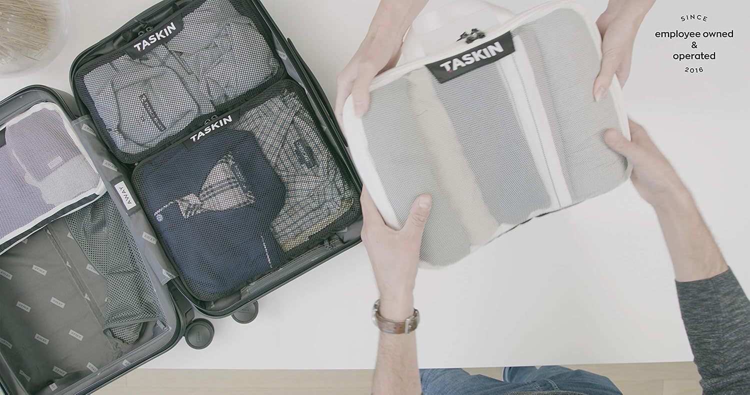 Taskin Compression Packing Cubes | Separate Clean & Dirty Compartments w/Flexible Separator | YKK Zippers | Set of 6 (2XL + 2L + 2M) - Image 6